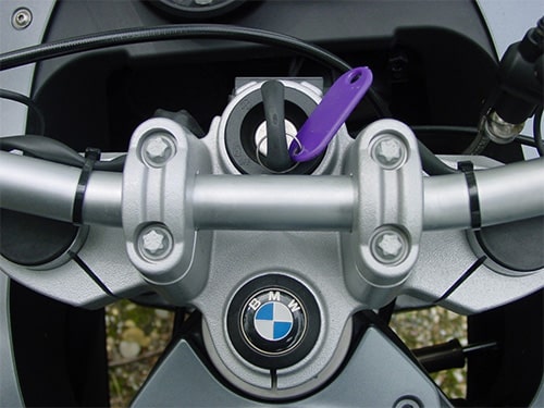 image of a key in a BMW motorcycle ignition